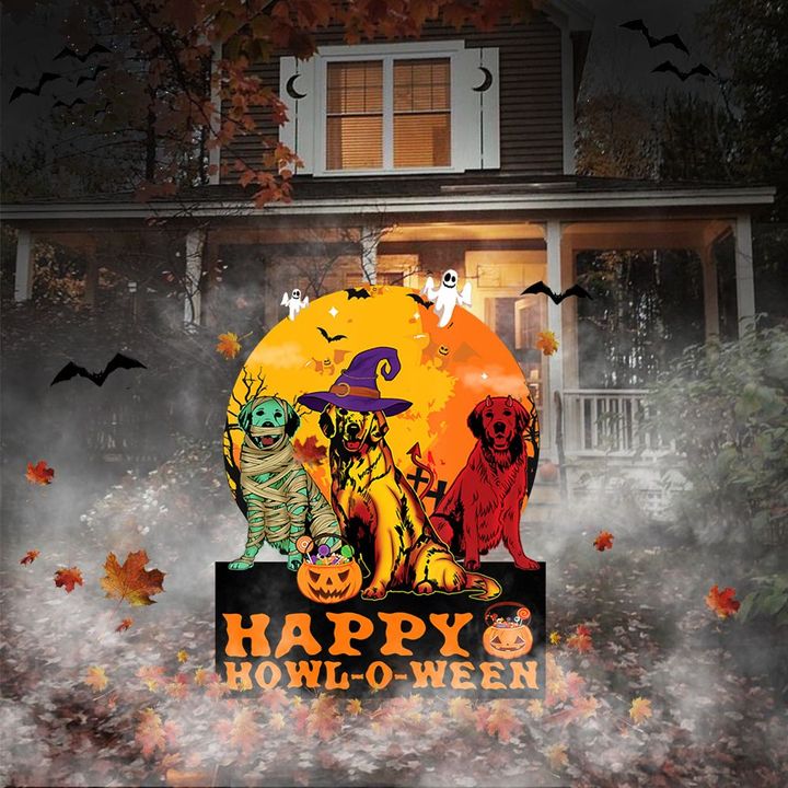 Golden Retrievers Happy Howl-O-ween Yard Sign Dog Lover Happy Halloween Sign Lawn Decorations