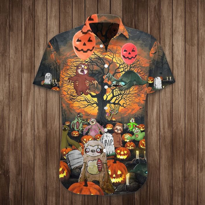 Sloth Pumpkin Halloween Hawaiian Shirt Sloth Apparel Themed Halloween Gifts For Boyfriend