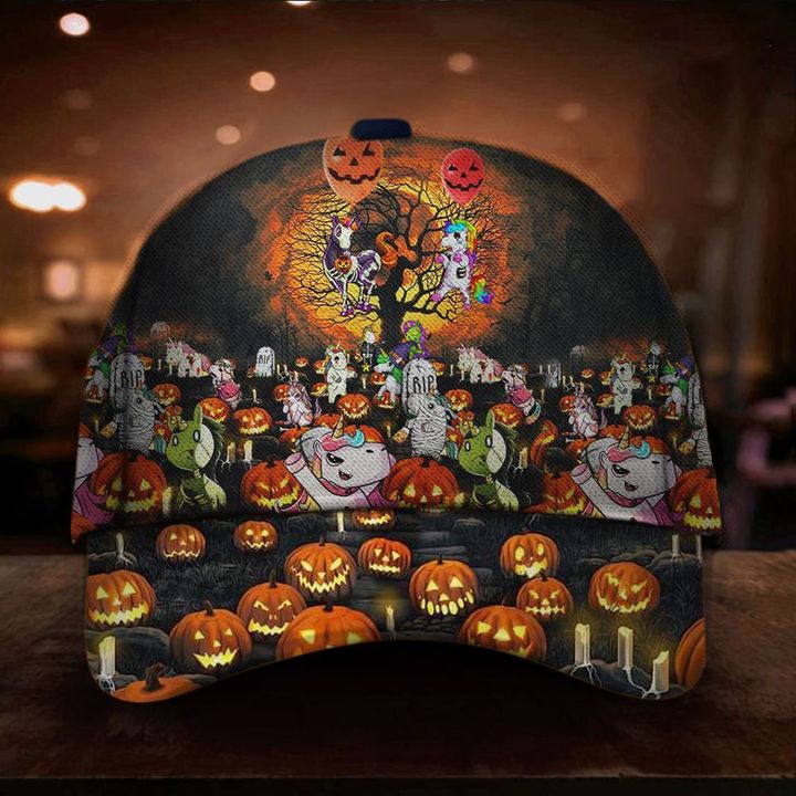 Unicorn Pumpkin Halloween Baseball Cap Halloween Merch Themed Gift Ideas