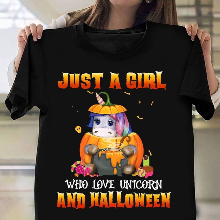 Just A Girl Who Love Unicorn And Halloween T-Shirt