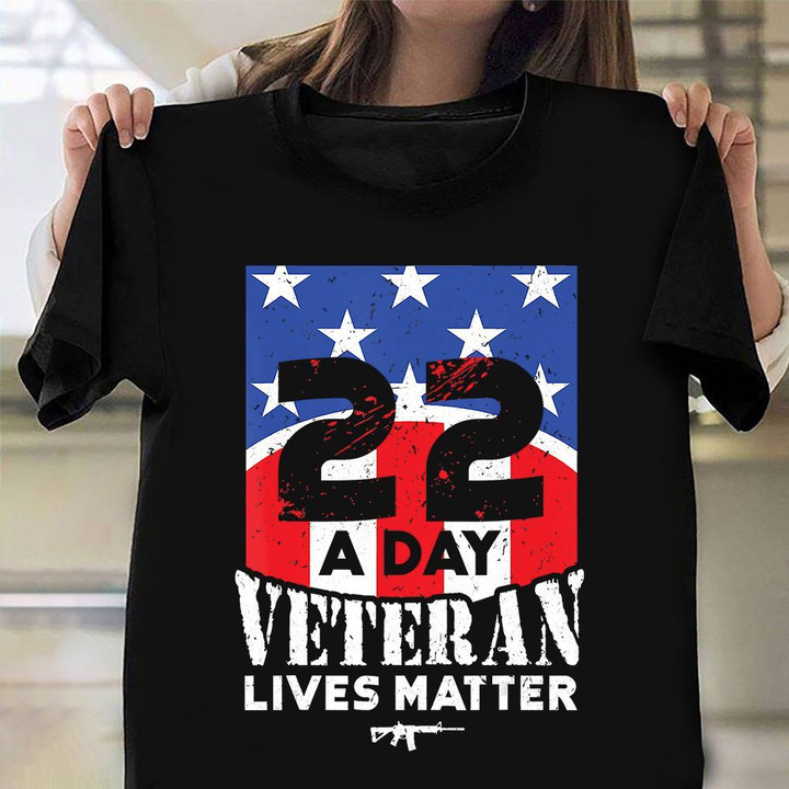 22 A Day Veteran Lives Matter Shirt Retro American Flag T-Shirt Air Force Retirement Gifts