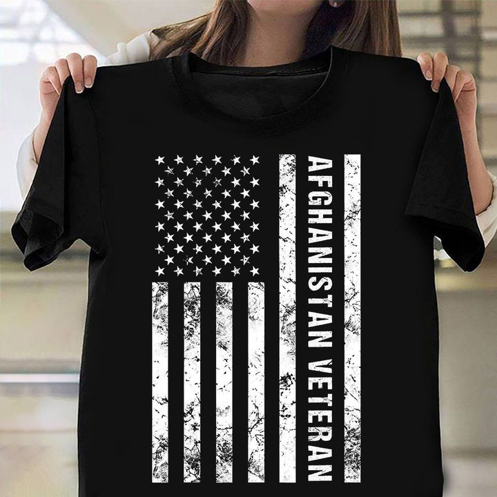 American Flag Afghanistan Veteran T-Shirt Vintage Graphic Tees Army Retirement Gifts