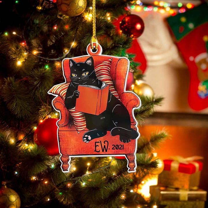 Black Cat Reading Book Ornament Hanging Christmas Tree Funny Ornament Cat Lovers Gifts