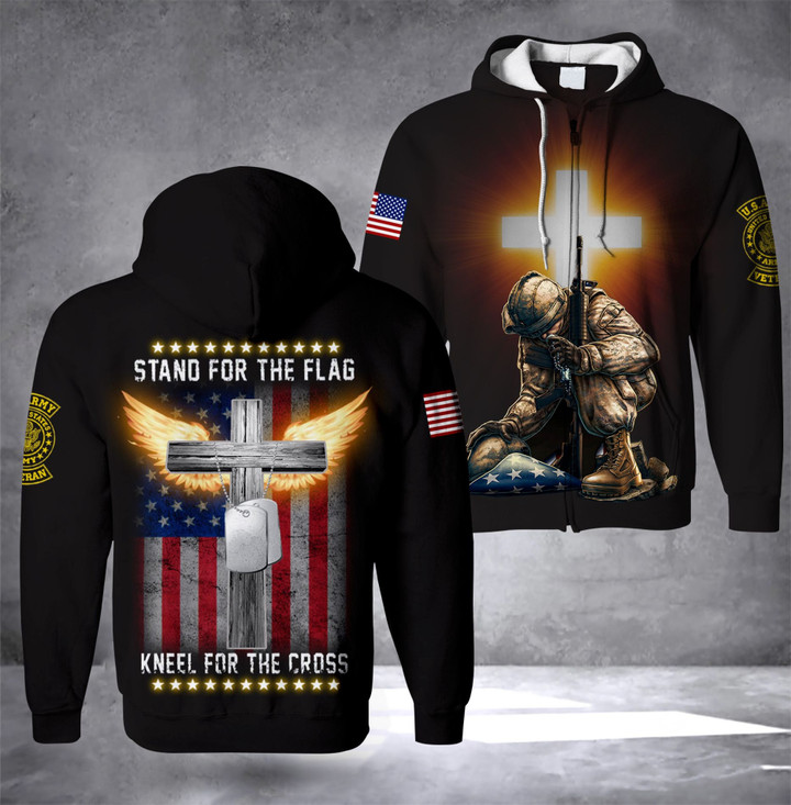 Stand For The Flag Kneel For The Cross Hoodie Proud US Army Veteran Hoodie Gifts For Veteran