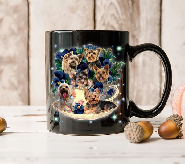 Yorkies With Pansy Mug Cute Coffee Cup Gifts For Yorkie Lovers