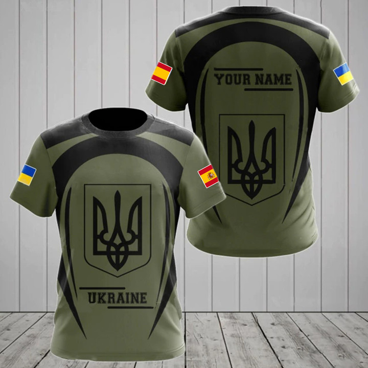 Personalized Spain Ukraine Shirt Mens Ukraine Flag Ukrainian Trident Merch