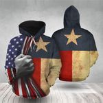 Texas State And American Flag Hoodie Old Retro 3D All Over Printed Pullover Hoodie Patriotic