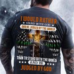 Lion I Would Rather Stand With God T-Shirt Thin Green Line Patriotic Christian Shirt Mens