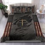 Cross Forgiven American Flag Bedding Set Vintage Old Retro Patriotic Christian Gift For Men