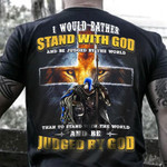 Warrior Blue Line I Would Rather Stand With God Shirt Mens Best Fathers Day Presents 2021