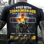 Warrior Green Line I Would Rather Stand With God T-Shirt In God We Trust Christian Mens Shirt