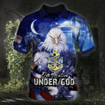 One Nation Under God Polo Shirt U.S Navy Logo Military T-Shirt Patriotic Gifts For Dad