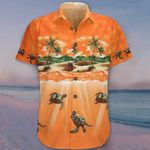 Orange Hawaiian Shirt Turtle Mens Summer Button Down Shirt For Beach Vacations