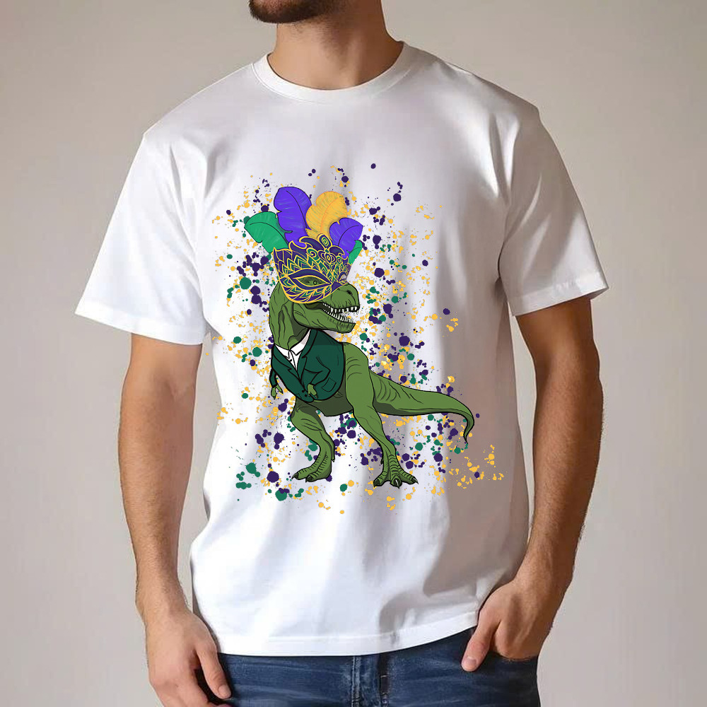 T-Rex Dinosaur Mardi Gras Shirt Themed Mardi Gras Gift Ideas For Him Basgiathsweatshirts - Image 5