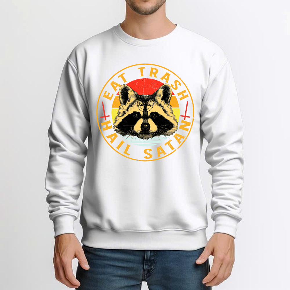 Eat Trash Hail Satan Shirt Racoon Graphic Retro Sweatshirt Design Gift For Him Basgiathsweatshirts - Image 3