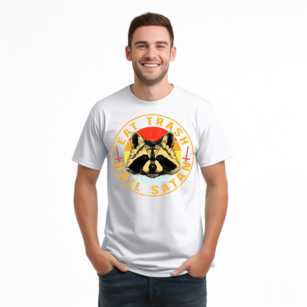 Eat Trash Hail Satan Shirt Racoon Graphic Retro T Shirt Design Gift For Him Basgiathsweatshirts - Image 4