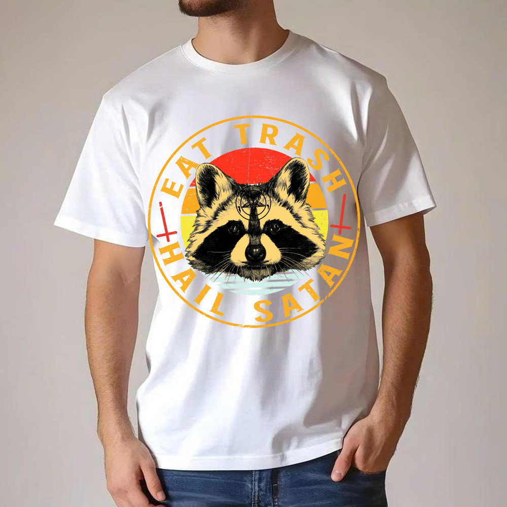 Eat Trash Hail Satan Shirt Racoon Graphic Retro T Shirt Design Gift For Him Basgiathsweatshirts - Image 3