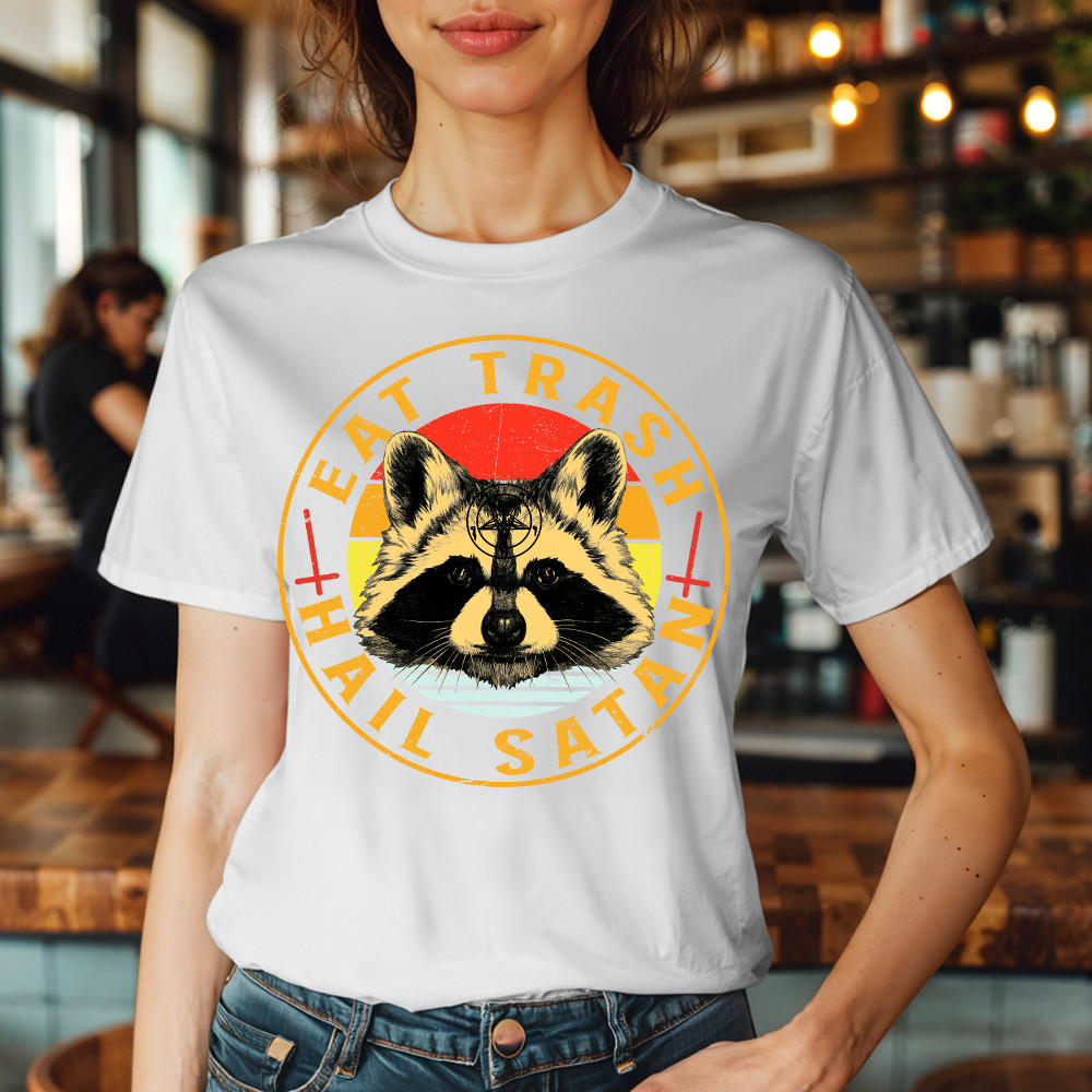 Eat Trash Hail Satan Shirt Racoon Graphic Retro T Shirt Design Gift For Him Basgiathsweatshirts - Image 2