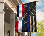 Dominican Republic Flag With Thin Blue Line Old Retro Flag Of Dominican Republic