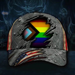 Progress Flag Hat 3D Print Vintage American Flag Cap LGBTQ Progress Pride Merch