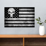 Punisher Skull Black American Flag Poster Old Retro U.S Silver The Punisher Poster Indoor