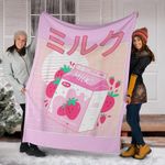 Pink Strawberry Milk Blanket Retro 90s Japanese Kawaii Cute Gifts For Gf Pink Picnic Blanket - Pfyshop.com