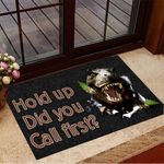 T-Rex Hold Up Did You Call First Doormat Unique Welcome Mats Gift For Animal Lover Mockup