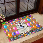 Husky Dog Happy Easter I'm So Egg-Cited Doormat Funny Pun Indoor Outdoor Decor For Dog Lovers