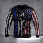 Thin Blue Line And American Flag Hoodie Old Retro 3D Over Print Honor Our Law Enforcement