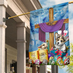 Corgi Cross He Is Risen Bunny Easter Flag Jesus Easter Christian Indoor Outdoor Hanging - Pfyshop.com