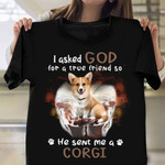 I Asked God For A True Friend So He Sent Me A Corgi Shirt Sarcastic Shirt Gift For Corgi Lovers