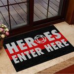 Heroes Enter Here Firefighter Doormat Thin Red Line Doormat House Decor