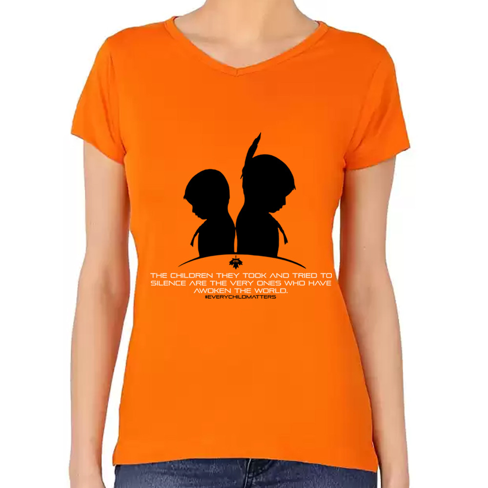 Every Child Matters V-Neck Shirt The Child They Took And Tried To Silence Who Have Awoken The World