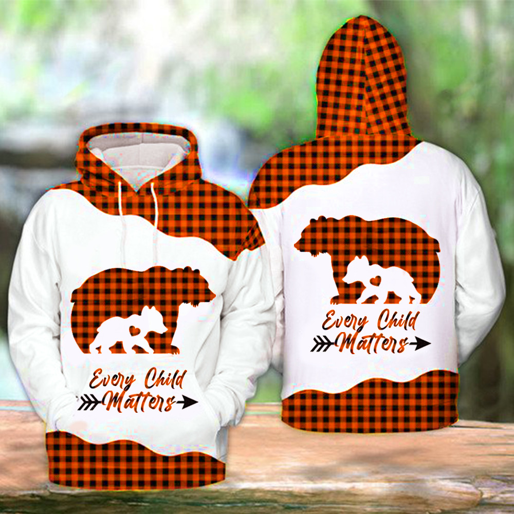 Bear Every Child Matters Hoodie Buffalo Plaid Orange Shirt Day Canada Awareness Merchandise