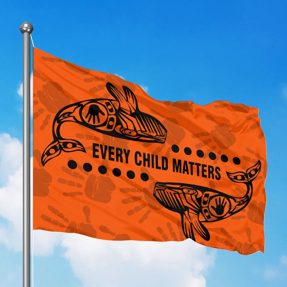 Whale Every Child Matters Flag Orange Day Canada Movement Merch Indoor Outdoor
