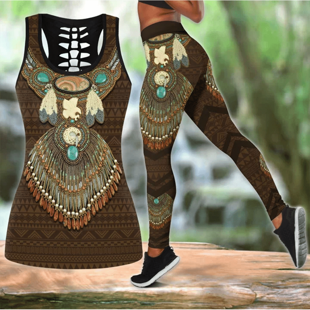 Turquoise All Over Printed Combo Tanktop Legging Haida Art Style Womens Clothing