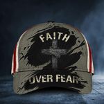 Cross Faith Over Fear Hat Vintage USA Flag Baseball Cap Religious Christian Gift For Men