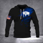 Wyoming Flag And American Flag Hoodie Wyoming  State Flag & US Logo Christmas Gift For Guy