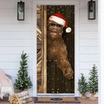 Bigfoot Wearing Santa Hat Christmas Door Cover Best Decorated Christmas House 2021 Gift