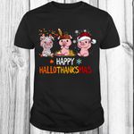 Pig Happy HalloThanksMas T-Shirt Cute Graphic Tee Holiday Shirt Christma Gift 2021