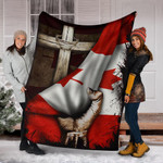 Cross Behind Canadian Flag Blanket God Jesus Christ Patriotic Blanket Christian Gift Ideas