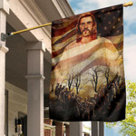 Jesus And Veterans American Flag One Nation Under God Canvas Print Art Military Decor
