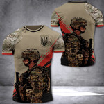 Soldier Trident Symbol Ukraine T-Shirt Camo Print Support Ukraine Military Shirt Clothing