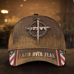 Jesus Saves Faith Over Fear USA Flag Hat Cross Christian Vintage Hats Gift For Men