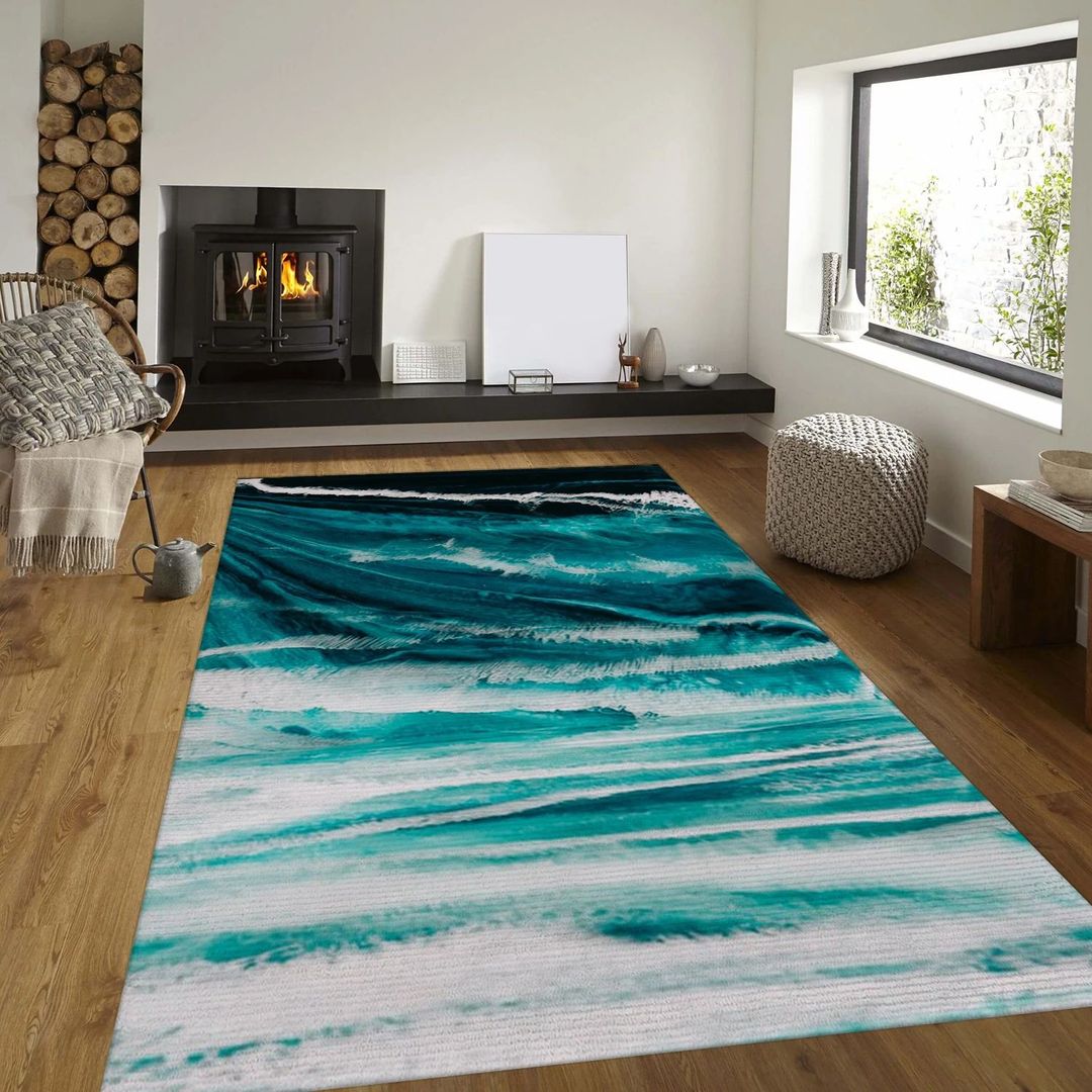 Blue And White Abstract Painting Area, Painted Area Rug
