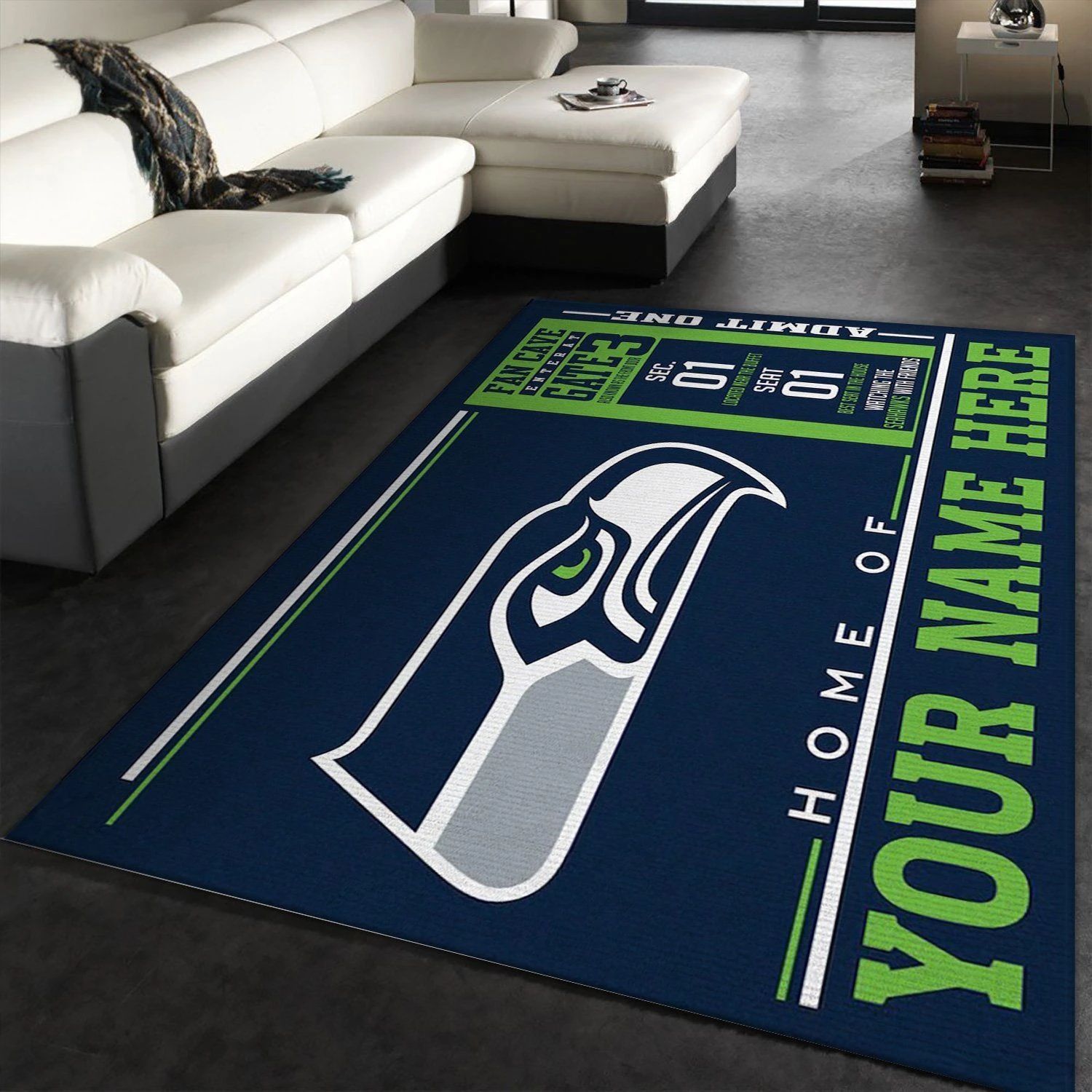 Customizable seattle seahawks wincraft personalized nfl area rug for christmas- living room and bedroom rug- us gift decor - small (3ft x 5ft)
