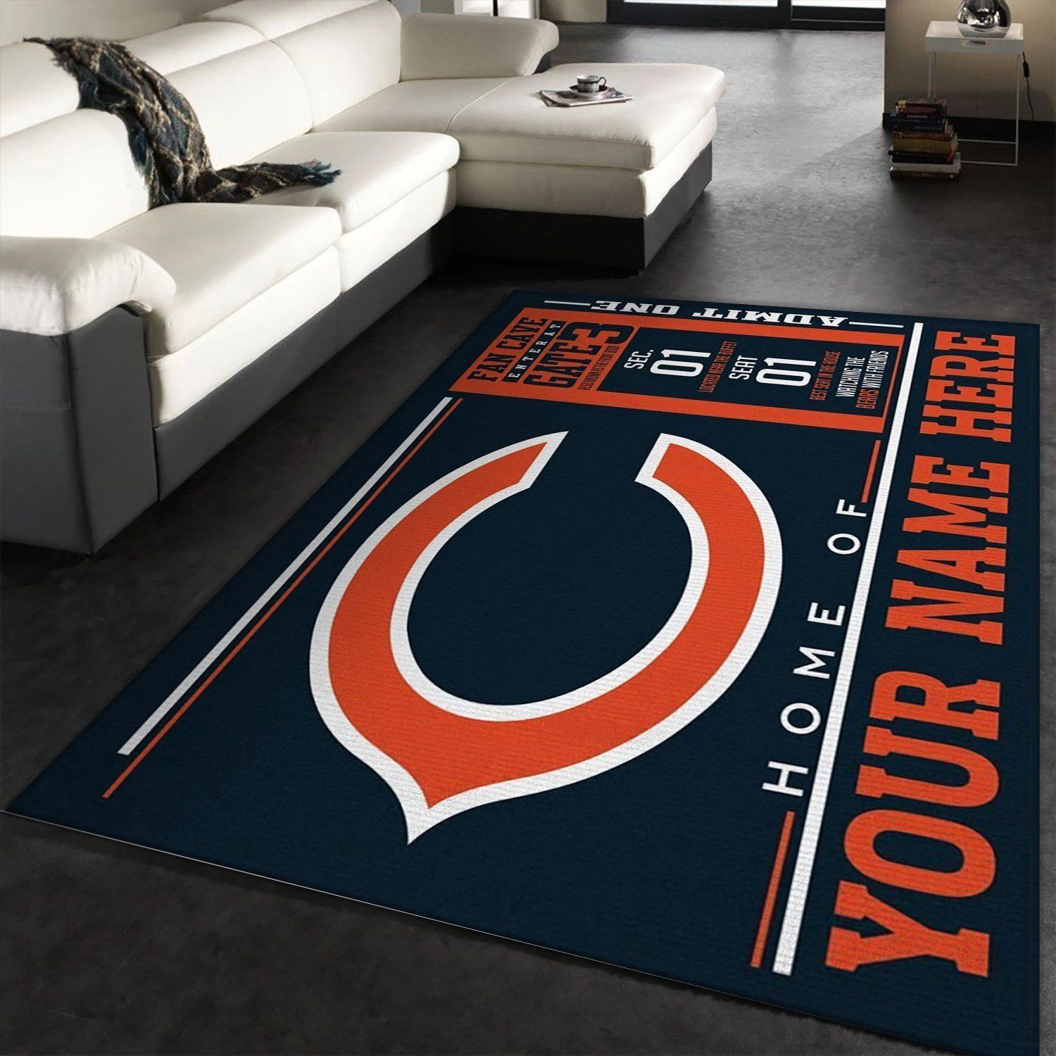 Customizable chicago bears wincraft personalized nfl team logos area rug- kitchen rug- us gift decor - indoor outdoor rugs - large (5ft x 8ft)