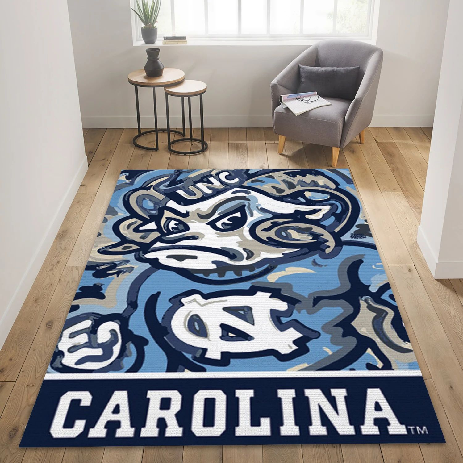 North carolina tar heels college team area rug- living room rug - floor decor - large ( 5 x 8 ft )