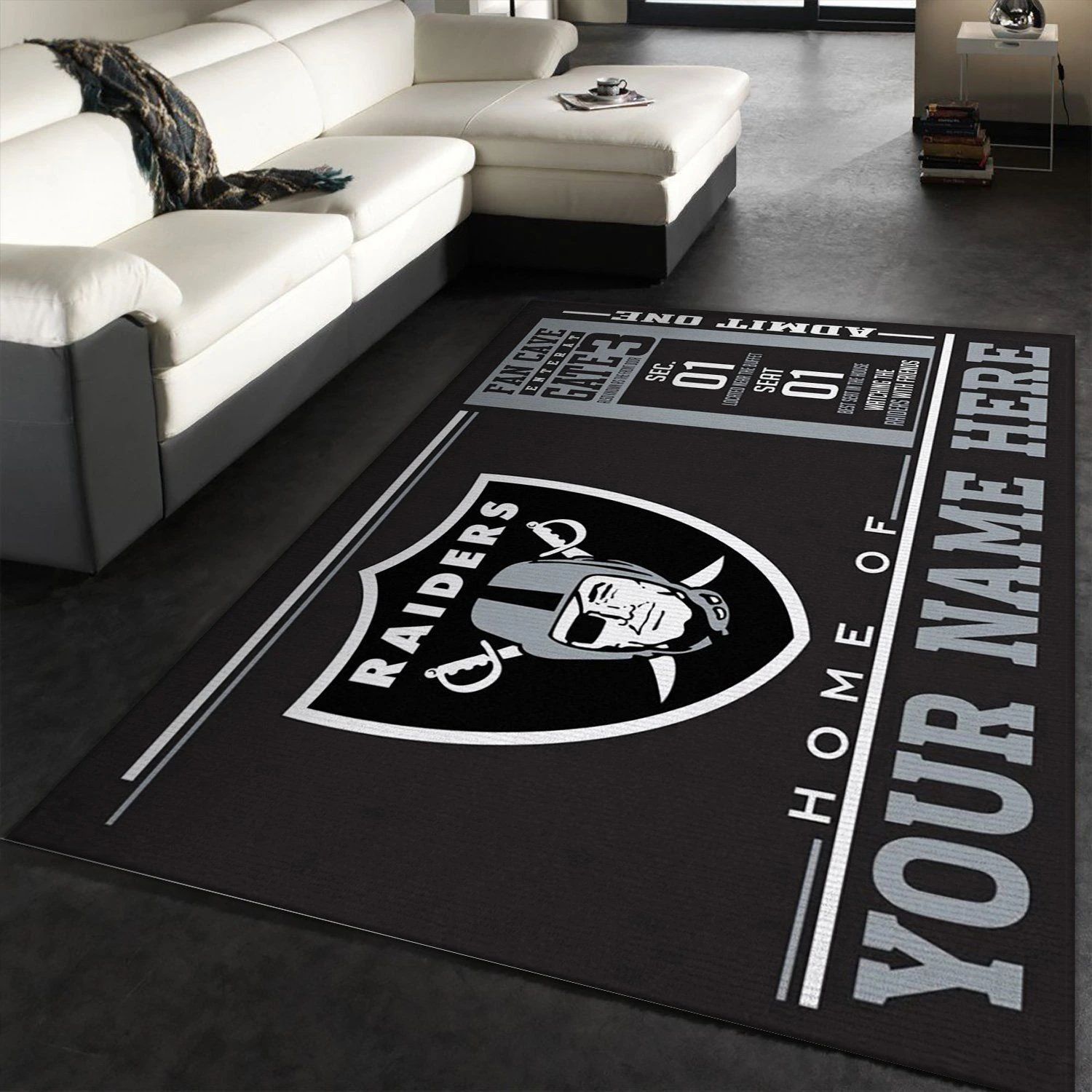 Customizable las vegas raiders wincraft personalized nfl area rug- living room and bedroom rug- us gift decor - indoor outdoor rugs - medium (4ft x 6ft)