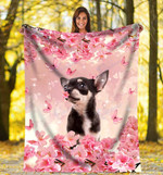 Chihuahua With Pink Cherry Blossom - Fleece Blanket, chihuahua blanket, gift for chihuahua lover, gift for dog lover- Test random title 006